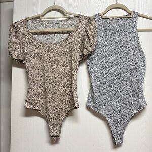 Gaze Cream Animal Print Bodysuit Lot of 2
